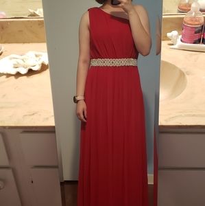 Red one shoulder petite prom dress